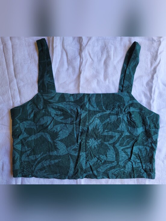 Madewell Tops - Madewell Linen Blend Abbie Crop Top in Green Tropicale Floral Print Size XL